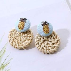 Boho style pineapple earrings rattan hand made